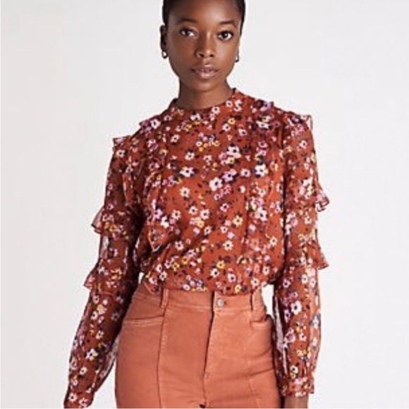 Ann Taylor Tops - Ann Taylor Floral Ruffle Mock Neck Top